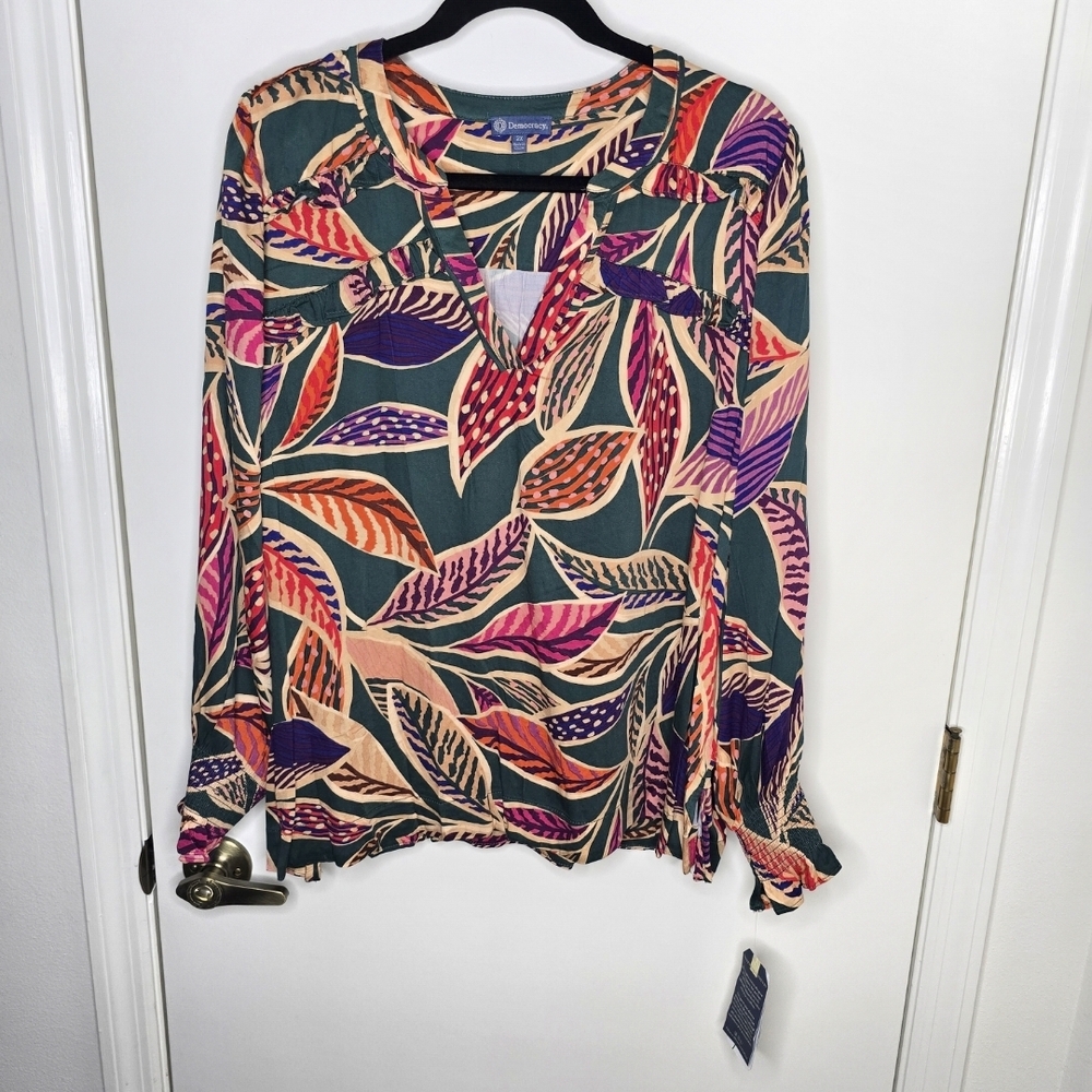 Democracy Colorful Leaf Print Women's Top NWT 2X